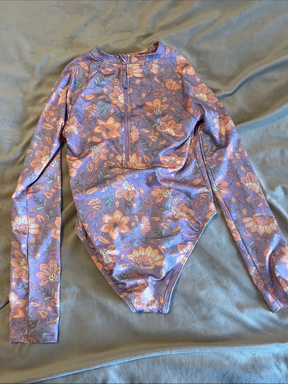 Billabong Lavender Floral Long-Sleeve Kids One-Piece Swimsuit